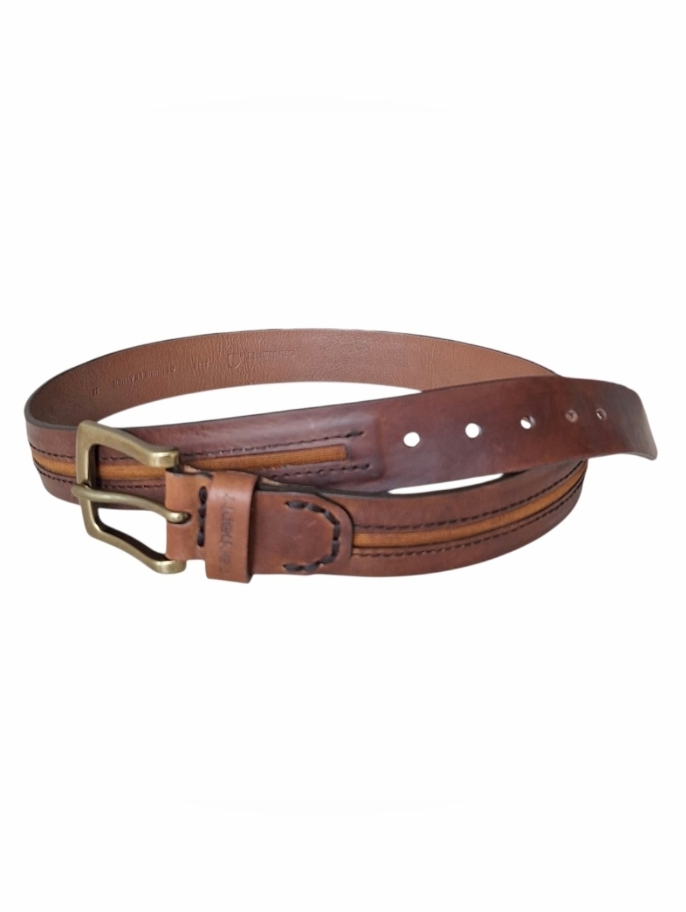 Carhartt Men’s Leather Belt Size 38 Brown w/ Canvas Inlay &  Brass Buckle